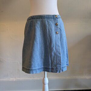 vintage 1990s van heusen light wash denim button-up skort (6)